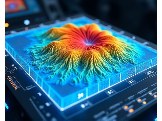 鮮やかな色彩で詳細に再現された3D海底地形モデルのスクリーンショット